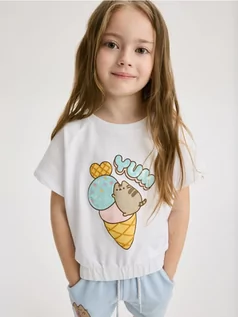 Koszulki dla dziewczynek - Reserved - Bawełniany t-shirt Pusheen - złamana biel - grafika 1