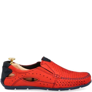 Letnie mokasyny skórzane - KENT 91 CZERWONE - Mokasyny męskie - miniaturka - grafika 5