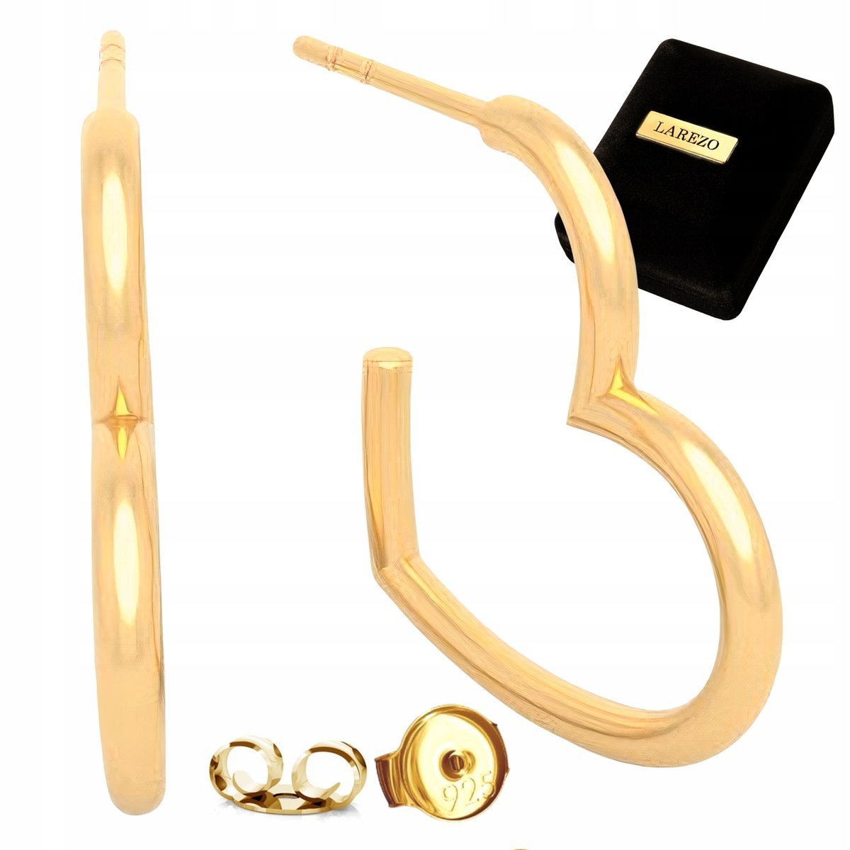 Złote Kolczyki 925 na Sztyfcie Serce Serduszko Love Duże Serca Serduszka