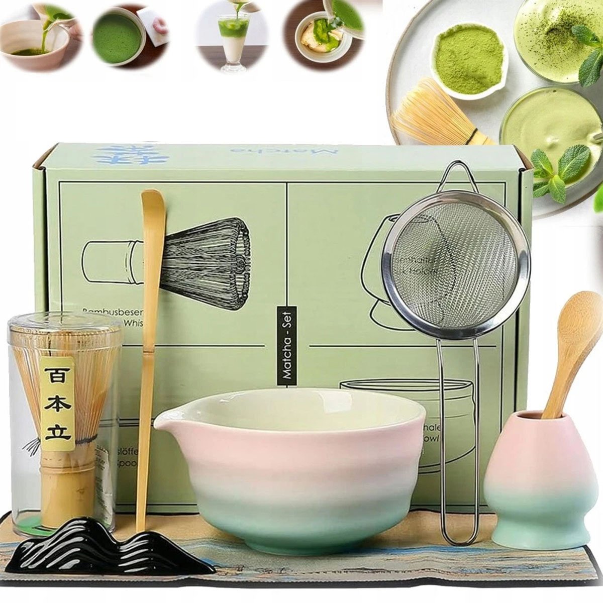 Zestaw Miotełka Chasen Pędzel Do Herbaty Matcha+łyżk +chashaku 8SZT