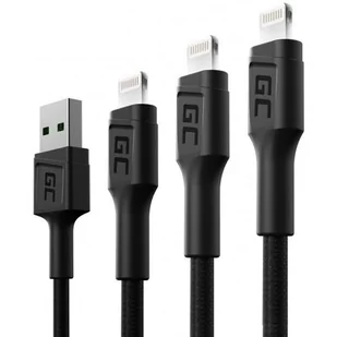 Apple Green cell Zestaw 3x Kabel Green Cell GC Ray Lightning 30cm, 120cm, 200cm z białym podświetleniem LED, szybkie ładowanie 2.4A GC Ray - Kable USB - miniaturka - grafika 1