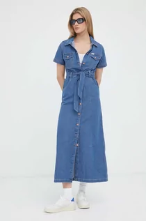 Sukienki - Wrangler sukienka jeansowa kolor niebieski maxi prosta - grafika 1