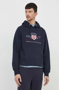 Gant bluza męska kolor granatowy z kapturem z aplikacją - Bluzy męskie - miniaturka - grafika 1