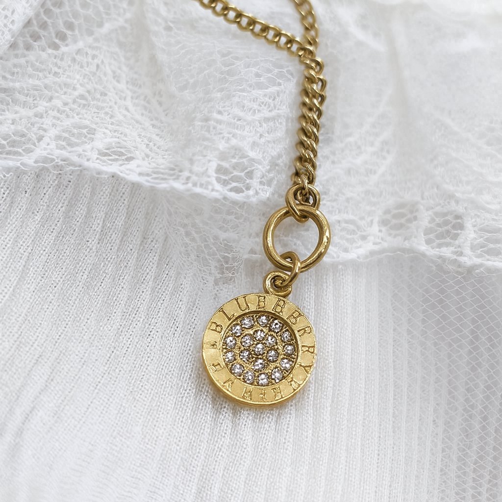 Naszyjnik Blueberry Circle Złote Koło Cyrkonie Stal PVD 316L 46cm Prezent dla Niej