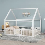 Łóżka dla dzieci i młodzieży - Łóżko płaskie, łóżko metalowe, 140 x 200 cm, metalowa rama łóżka, łóżko dziecięce, forma domowa, barierki, białe - miniaturka - grafika 1