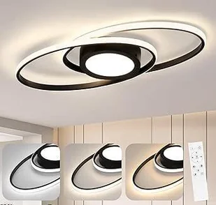 ZMH LED lampa sufitowa czarna ściemnialna z pilotem do sypialni pokoju dziecięcego kuchni przedpokoju balkonu salonu 48W CRI>80 ochrona oczu, owalna - Lampy sufitowe - miniaturka - grafika 1