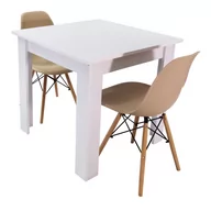 Stoły z krzesłami - Zestaw stół Modern 80 biały i 2 krzesła Milano beżowe - miniaturka - grafika 1