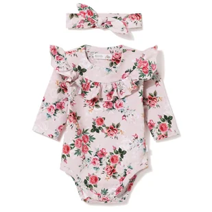 Zestaw body z falbanką i opaska z supełkiem, delicate flowers 80 - Body dla niemowląt - miniaturka - grafika 1