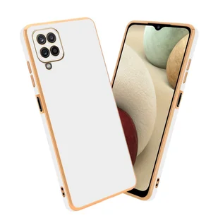 Pokrowiec Do Samsung Galaxy A12 / M12 Etui w Glossy Biały - Złoto TPU Silikonowe Obudowa Case Cover Cadorabo - Etui i futerały do telefonów - miniaturka - grafika 1