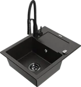 Zlewozmywaki z baterią - Mexen Enzo zlewozmywak granitowy 1-komorowy z ociekaczem i baterią kuchenną Aster, czarny/złoty metalik - 6506-75-73450-70-B - miniaturka - grafika 1