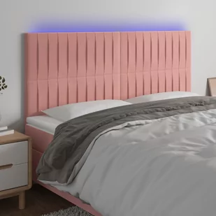 vidaXL Zagłówek do łóżka z LED, różowy, 180x5x118/128 cm, aksamit - Inne meble do sypialni - miniaturka - grafika 1