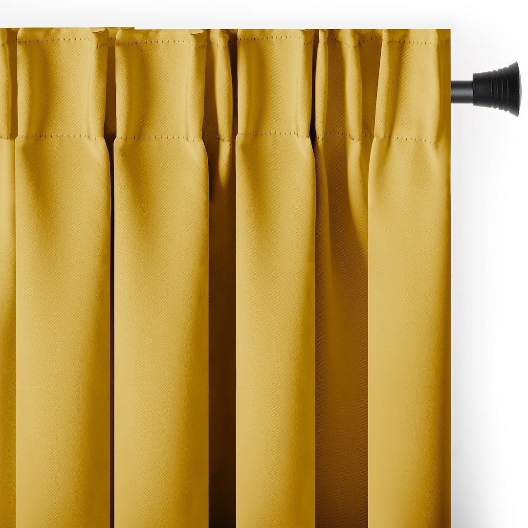 Fabryka Firan Zasłona blackout 90% na taśmie z szarfą 285x250 cm musztardowa Restilo