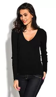 Swetry damskie - Bonamaison Damski sweter z dekoltem w serek w prążkowany T-shirt, Czarny, 38 PL - miniaturka - grafika 1