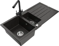 Zlewozmywaki z baterią - Mexen Andres zlewozmywak granitowy 1,5-komorowy z ociekaczem i baterią kuchenną Duero, czarny/złoty - 6515-75-671600-70 - miniaturka - grafika 1