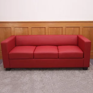 sofa 3-osobowa sofa do salonu sofa Lille ~ imitacja skóry , czerwony - Sofy i kanapy - miniaturka - grafika 1