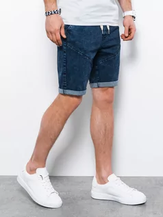 Spodenki męskie - Krótkie spodenki męskie jeansowe - ciemny jeans V3 W361 - grafika 1