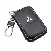 Etui na klucze - SKÓRZANE ETUI na klucz logo MITSUBISHI KLUCZYK samochodowy ELEGANCKI brelok - miniaturka - grafika 1