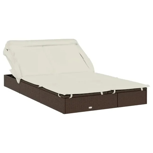 2-osobowy leżak ogrodowy z regulowanym zadaszeniem, rattan PE, 213x118x97