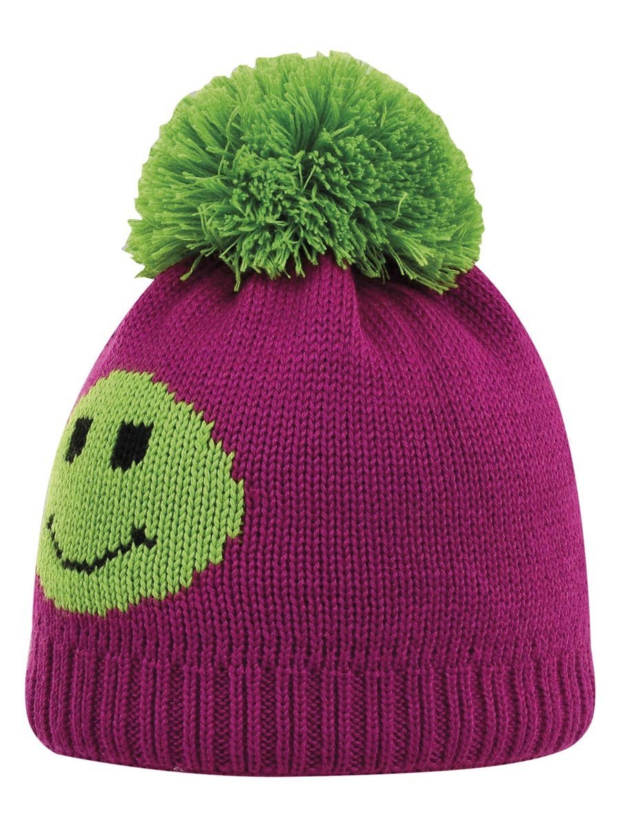 Czapka zimowa z pomponem i emotką fioletowa Doll