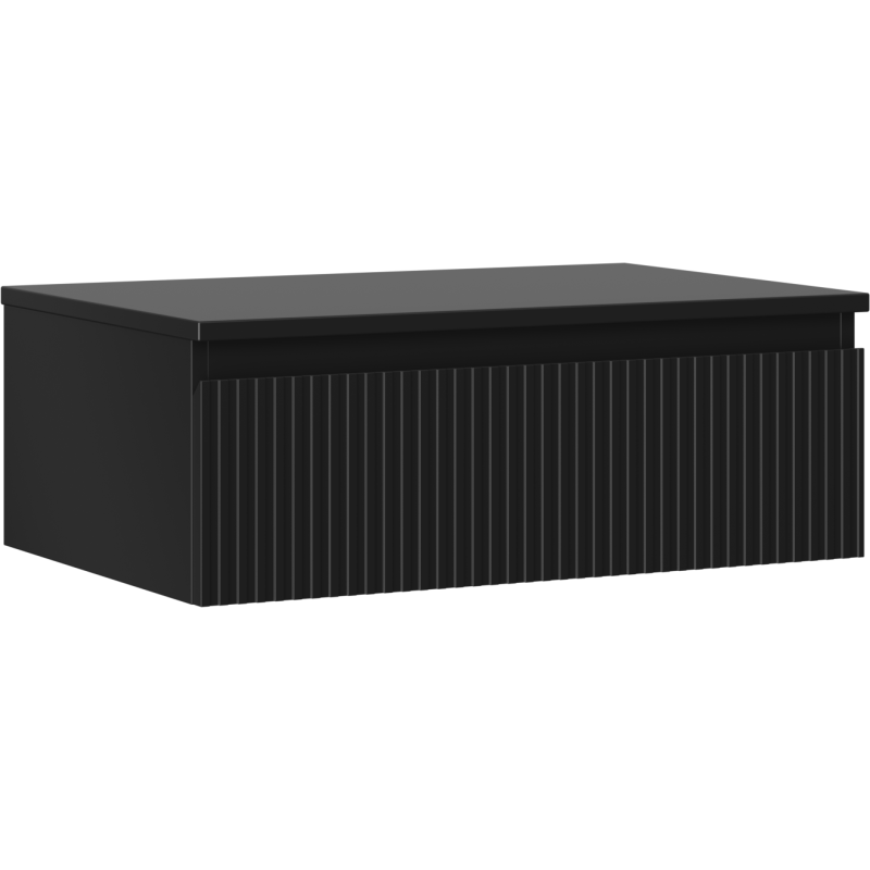 Mexen Rivel szafka łazienkowa podumywalkowa 70 cm z blatem, 1 szuflada, ryflowana , czarna mat - 91A20-07023-1-BFC71
