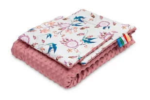 Sensillo Kocyk komplet Minky Ptaki retro róż 75x100/30x35 - Koce i narzuty dla dzieci - miniaturka - grafika 1