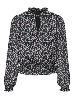 Bluzki damskie - VERO MODA Damska bluzka Vmmilla Ls Smock Top WVN Ga Noos, Black/Aop: średni kwiat, L - grafika 1