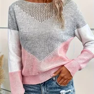 Swetry damskie - TEMU Sweter Damski w Geometryczne Wzory - Miękka Szaro-Różowa Blok Kolorów, Okrągły Dekolt, Casual na Każdą Porę Roku, Ręczne Pranie/Czyste - miniaturka - grafika 1
