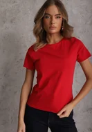 Koszulki i topy damskie - Czerwony T-shirt z Bawełny z Okrągłym Dekoltem Nedima - miniaturka - grafika 1