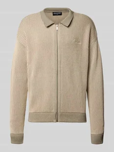 Kurtka z dzianiny z wykładanym kołnierzem i wyhaftowanym logo - Swetry męskie - miniaturka - grafika 1