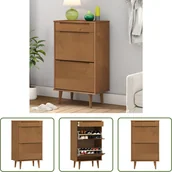 Szafki na buty - The Living Store Szafka na buty MOLDE Brown 59,5x35x103 cm lite drewno sosnowe - miniaturka - grafika 1