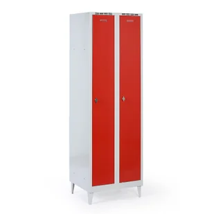 Metalowa szafka ubraniowa na nogach, 2-drzwiowa, 1920 x 600 x 500 mm, zamek obrotowy, drzwi czerwone - Szafki biurowe - miniaturka - grafika 1