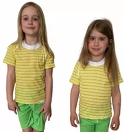 Odzież sportowa dziecięca - COOL kolorowy T-shirt dziecięca .110 .żółto-zielono-białe paski - miniaturka - grafika 1