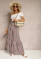 Spodnie damskie - Pomarańczowo-Granatowe Spodnie z Wiskozy High Waist Typu Palazzo z Gumką w Talii Tiimacella - miniaturka - grafika 1