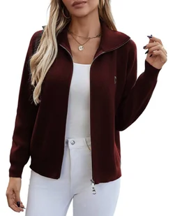 YUTILA Damska Bluza Kardigan Rozpinana Bez Kaptura Czerwona Rozmiar S - Bluzy damskie - miniaturka - grafika 1