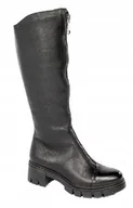 Kozaki damskie - Czarne kozaki do kolana damskie Simen 4259A skóra modne eleganckie - miniaturka - grafika 1