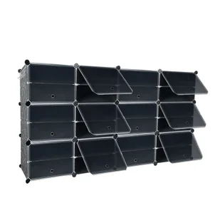 Sessamen-LP stojak na buty DIY szafka na buty organizer, półki na buty z drzwiami plastikowy wielofunkcyjny stojak na buty system półek na buty czarny i przezroczysty (4 kolumny x 6 warstw) - Szafki na buty - miniaturka - grafika 1