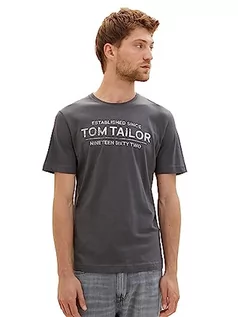 Koszulki męskie - TOM TAILOR Męski T-shirt z nadrukiem logo, 10743 – Cyber Grey, S - grafika 1