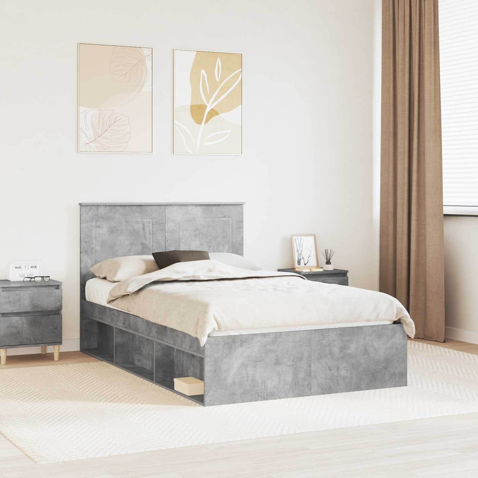 vidaXL Ramka łóżka Betonowy 120 x 200 cm Lite drewno sosnowe