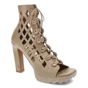 Botki damskie - Beżowe Sandały Carinii Wysokie Skórzane Buty - miniaturka - grafika 1