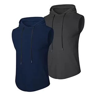 MEETWEE Męski tank top, koszulka sportowa z kapturem, bez rękawów, na siłownię, do biegania, treningu, szary + niebieski, XXL - Koszulki męskie - miniaturka - grafika 1
