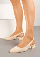 Sandały damskie - Beżowe Sandały Vices na Stożkowym Obcasie ze Skórzaną Wkładką i Odkrytą Piętą Selandra - miniaturka - grafika 1