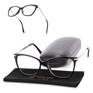Okulary korekcyjne, oprawki, szkła - Plusy +2.00 damskie okulary do czytania korekcyjne Kocie Oczy z flexami ST320 czarno-złote - miniaturka - grafika 1