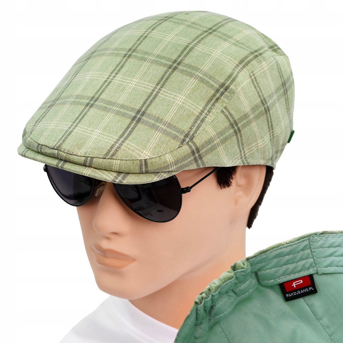 KASZKIET Męski Bawełniany na Lato Czapka w Kratę Casual ZIELONY Pako Jeans