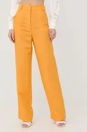 Spodnie damskie - Patrizia Pepe spodnie lniane damskie kolor żółty szerokie high waist - miniaturka - grafika 1