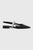 Baleriny - Tommy Hilfiger baleriny skórzane PATENT SLING BACK BALLERINA kolor czarny z odkrytą piętą FW0FW07839 - miniaturka - grafika 1