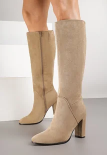 Ciemnobeżowe Kozaki na Słupku Haverj - Kozaki damskie - miniaturka - grafika 1