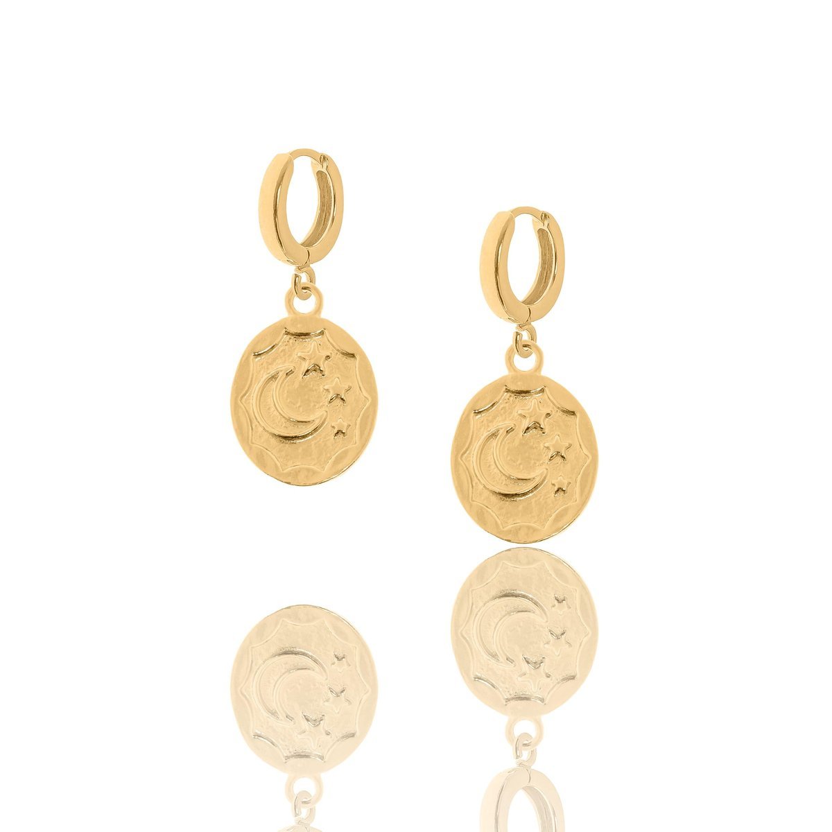 Kolczyki srebrne pozłacane z grawerowanym księżycami i gwiazdami