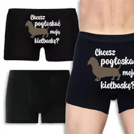 Majtki damskie - BOKSERKI CZARNE Walentynki Rocznicę CHCESZ POGŁASKAĆ MOJĄ KIEŁBASKĘ? - XL - miniaturka - grafika 1