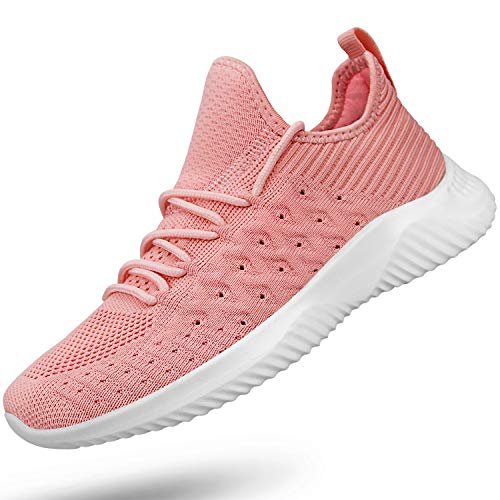 Feethit Damskie wsuwane buty do chodzenia antypoślizgowe buty do biegania oddychające buty treningowe lekkie trampki na siłownię, różowy, 38.5 EU