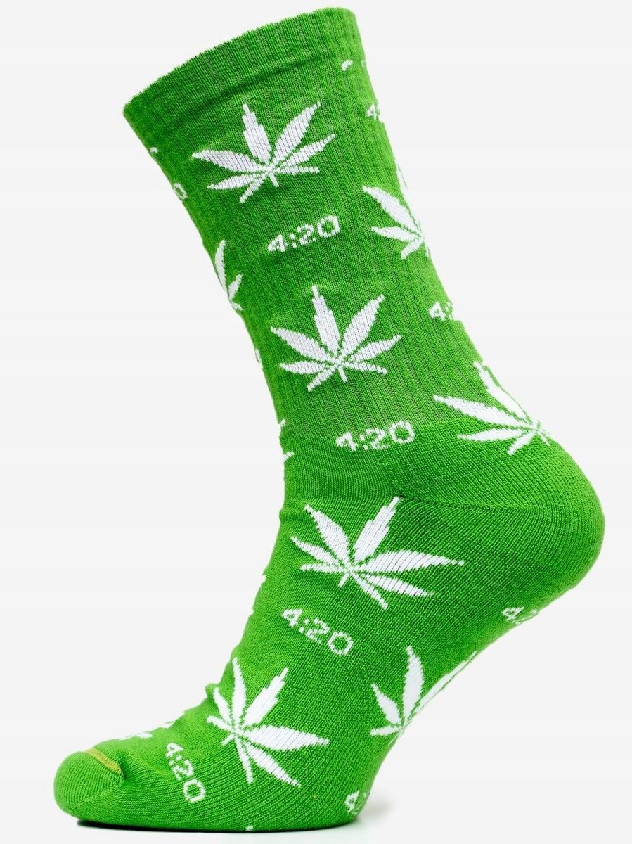 Długie Skarpetki Meskie Kush 4:20 Liście Skarpety Bawełniane Zielone